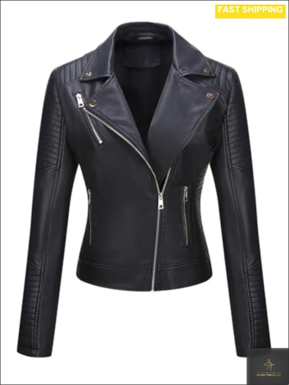 Faux Leather Motorcycle Cropped Jacket Notch Lapel Moto Coat